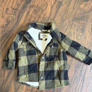 Green Plaid Sherpa-Lined Jacket